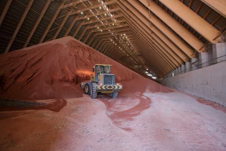 Warehouse of potash fertilizer plant production.