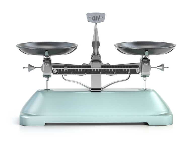 Balance scales isolated on white background.