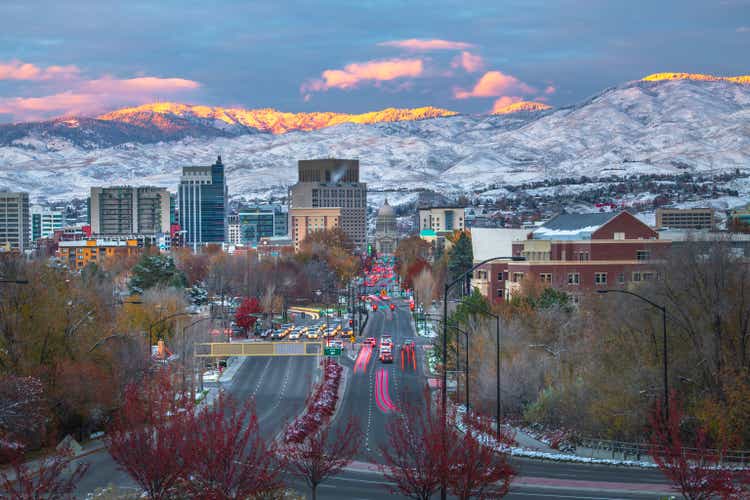 Boise, Idaho downtown traffic at dusk