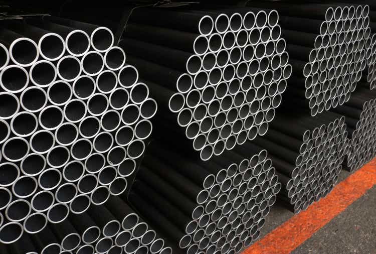 Steel round pipe background.