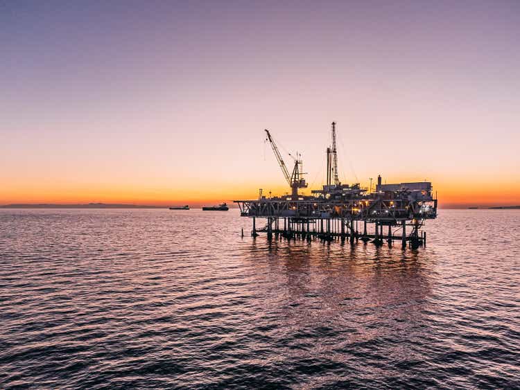 Oil Rig at Sunset Off the Coast of Huntington Beach