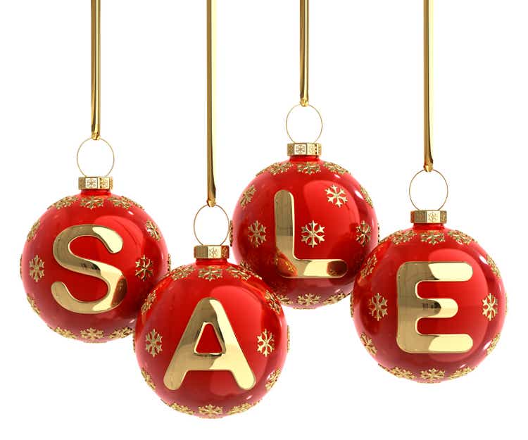 A Christmas balls hanging forming a word SALE