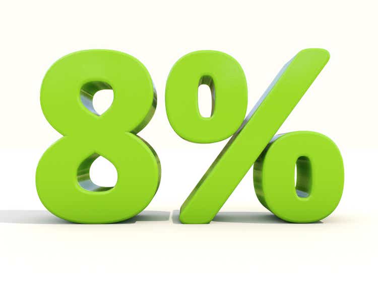 8% percentage rate icon on a white background