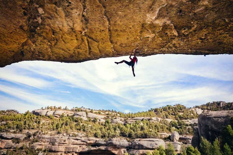 Woman rock climbing