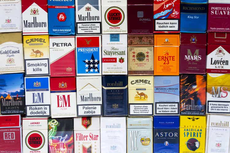 Packs of cigarettes photographed with top view flat lay composition