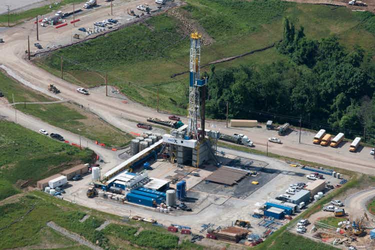 Aerial photograph of gas well production Marcellus Shale formation