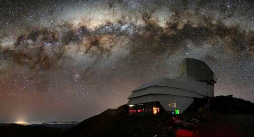 The Vera C. Rubin Observatory with a portion of the Milky Way galaxy in the night sky.