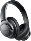 a pair of black soundcore anker life q20 hybrid wireless headphones