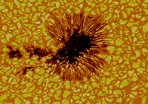 A close-up of a sunspot.