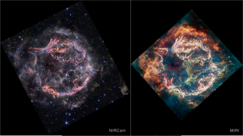 Comparing mid and near infrared views of Cassiopeia A