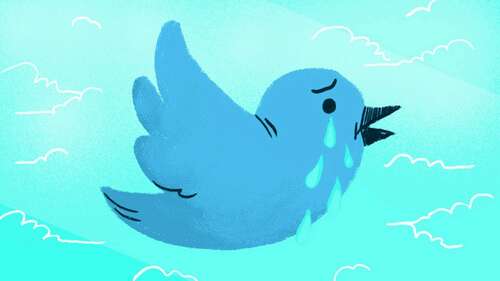 illustration of the Twitter bird crying 