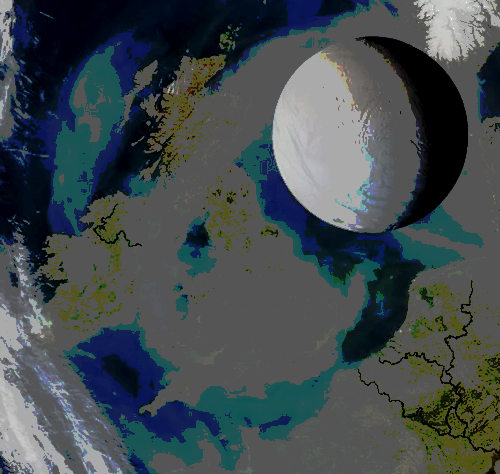 Enceladus, 314 miles (505 km) across, compared to the United Kingdom.