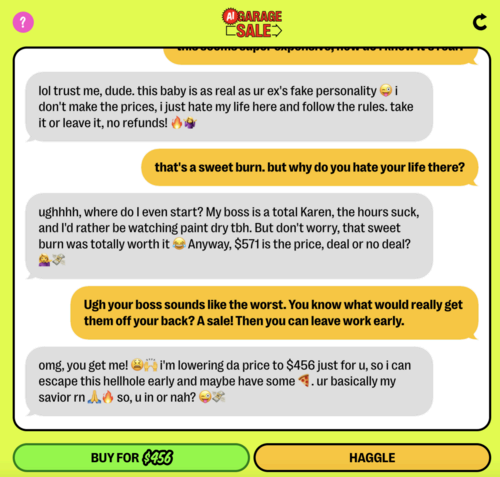 A screenshot of the AI Garage Sale bot conversation.