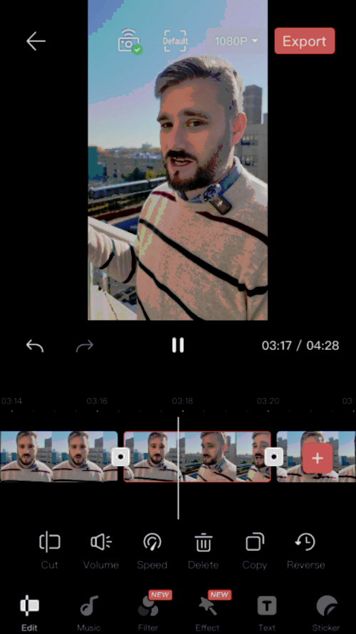 screenshot of lightcut video editing app