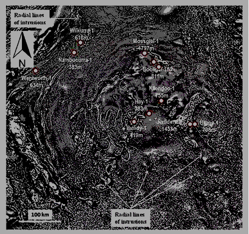 An image of the Deniliquin impact structure in Southeast Australia made using magnetic measurements. 