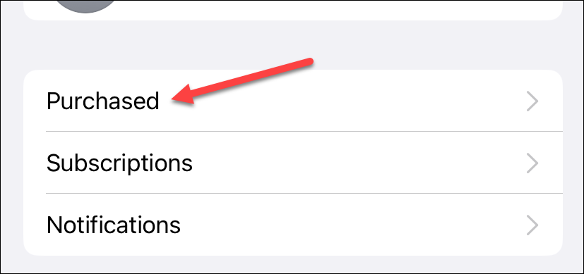 Purchased apps option in the App Store.
