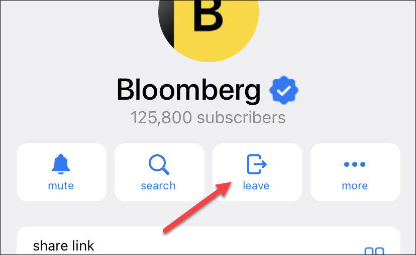 Leave a channel in Telegram on iPhone.