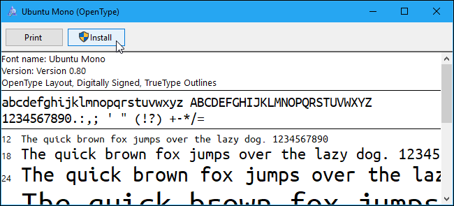 Click "Install" near the top if you want to use the font. 
