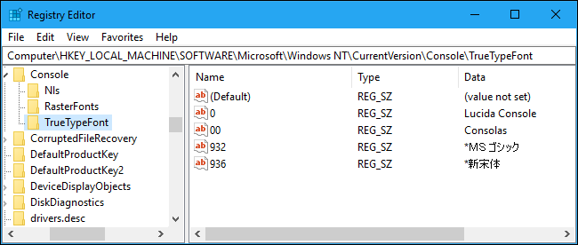 Navigate to the "TrueTypeFont" key. 