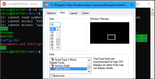 Right-click the title bar of the terminal application you're using, go to "Properties," then click "Font." Select "Ubuntu Mono" from the list. 