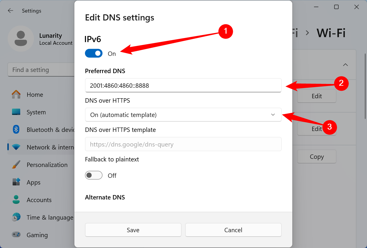 The corresponding settings for IPv6. 