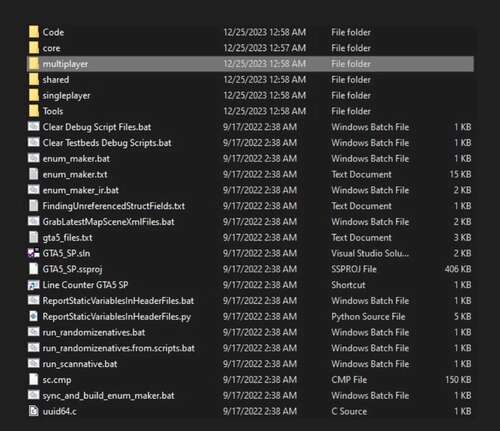 Alleged folder of GTA 5 source code