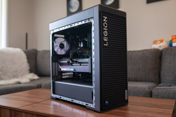 Lenovo Legion Tower 7i gaming PC sitting on a table.