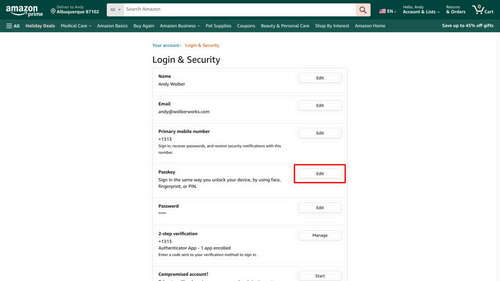 Amazon edit passkey option.