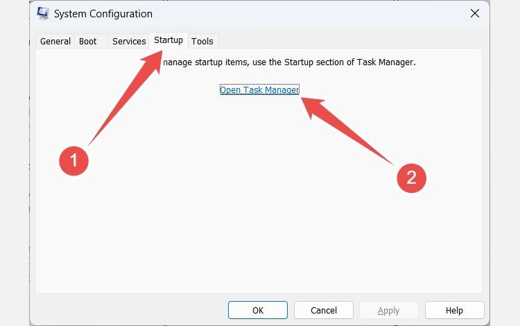 Opening Task Manager from System Configuration