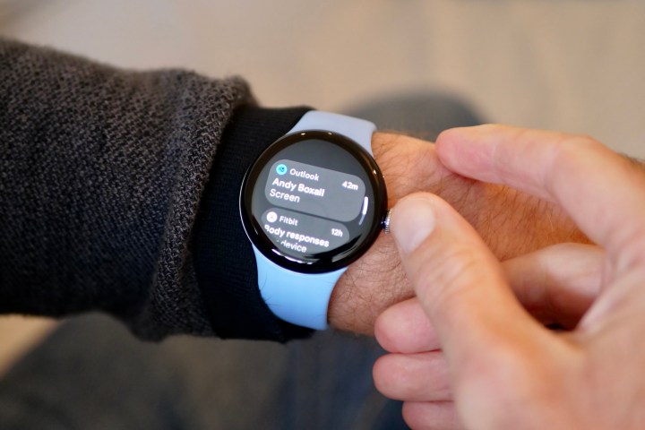 Notifications shown on the Google Pixel Watch 2's screen.