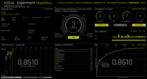 Screenshot of H2O.ai AutoML platform training data.