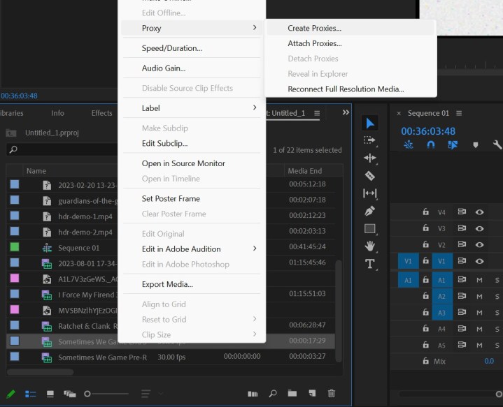 Proxy settings in Adobe Premiere Pro.