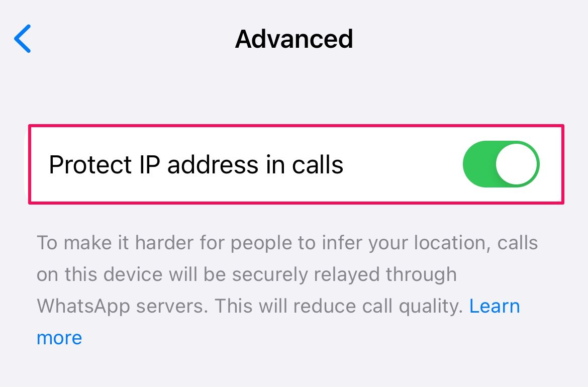 Protect IP address in call toggle in WhatsApp.