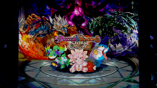 Puzzle & Dragons Story logo surrounded by dragons and monsters