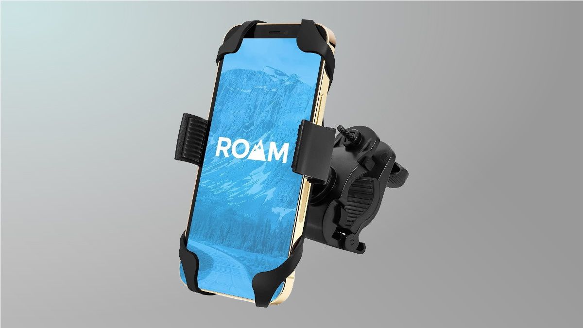 Roam Bike Phone Mount on grey background