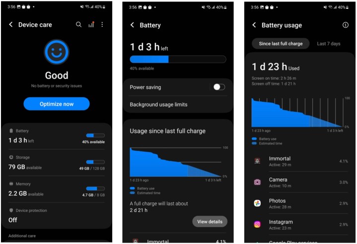 Battery levels on Samsung Galaxy S23