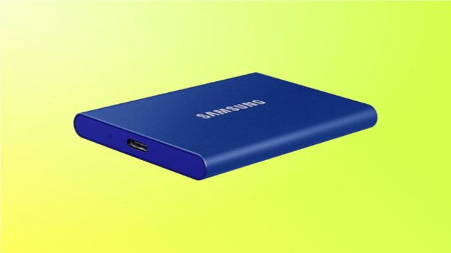 Samsung T7 on yellow background