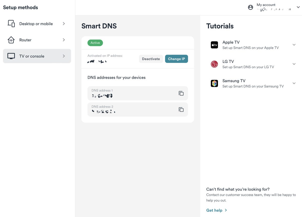 Smart DNS settings on Surfshark VPN