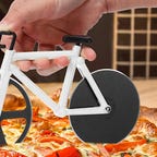 bike pizza cutter slicing pizza