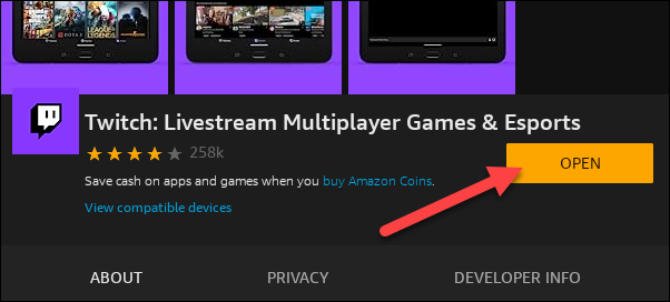 'Open' button on the Amazon Appstore.