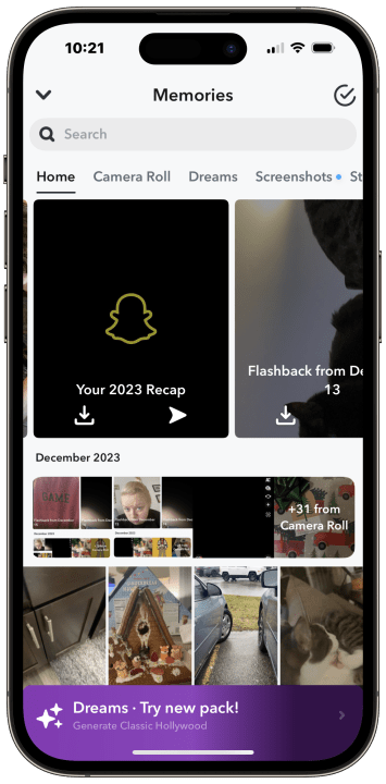 Finding Snapchat Recap 2023 on an iPhone.