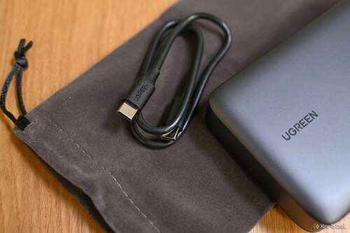 The cable and case of the Ugreen 20,000mAh Two-Way Fast Charging Power Bank