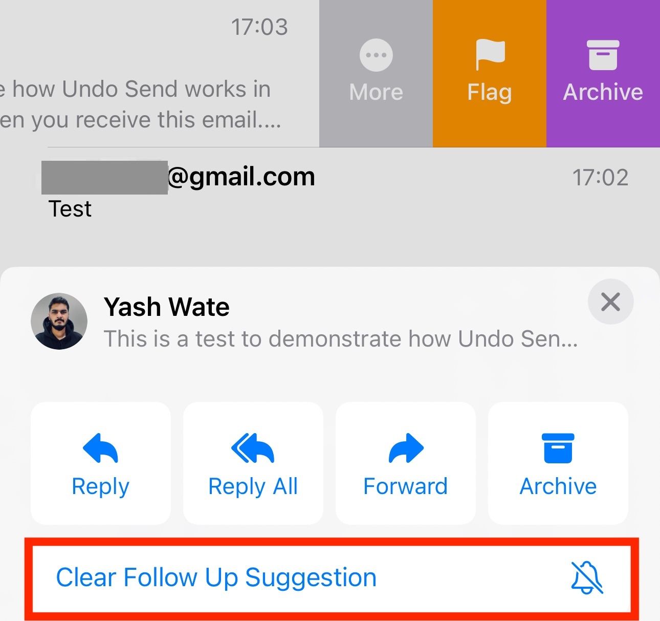 Clear Follow Up Suggestion option to dismiss future reminders. 