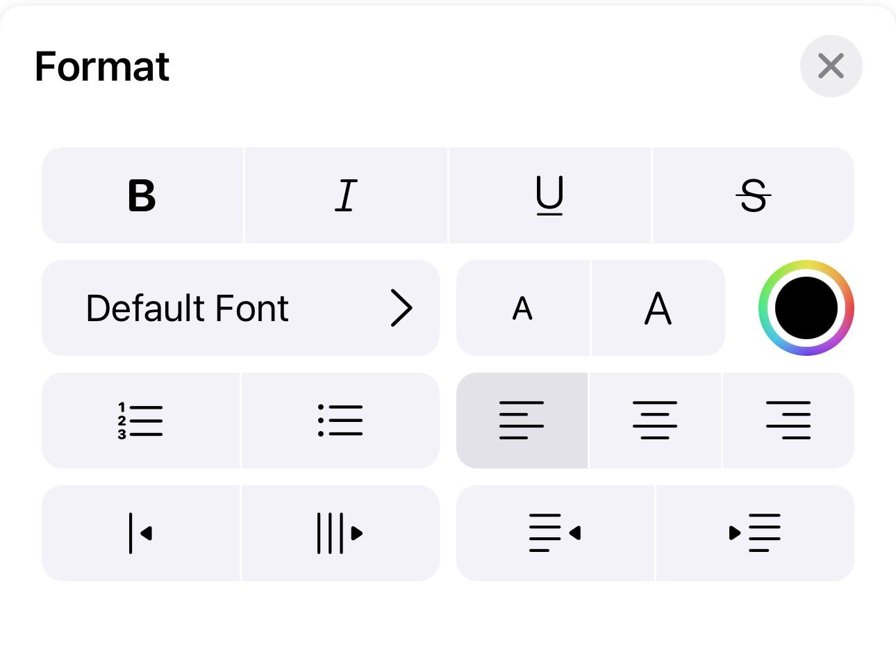 formatting options available in Apple Mail on an iPhone