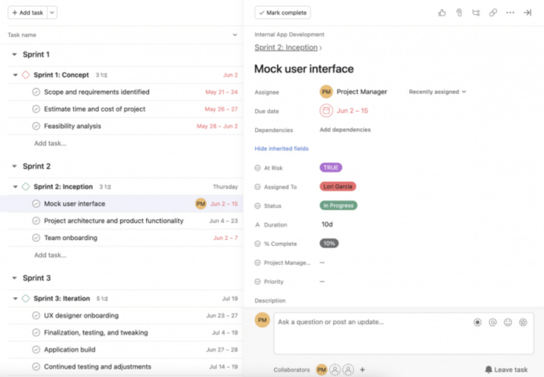 Visualize project data through the list view.