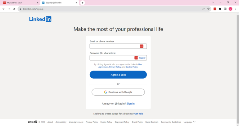 Creating a LinkedIn account.