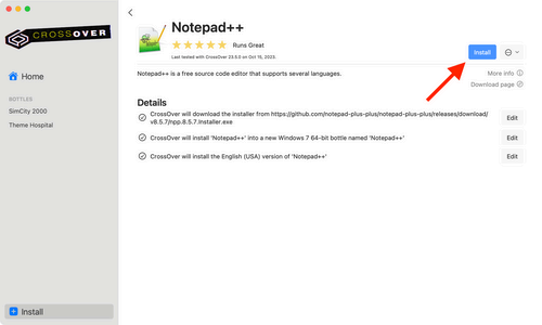 Installing Notepad++ in CrossOver