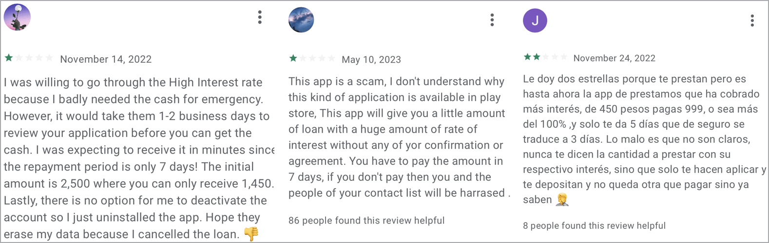 User reviews under a SpyLoan app