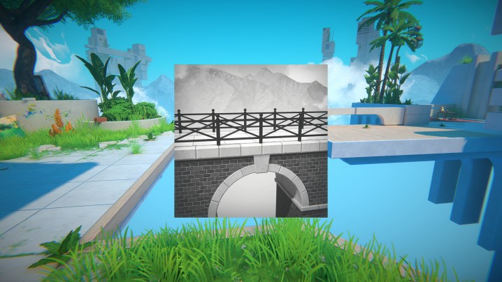 A photo of a bridge is placed in a 3D world in Viewfinder.