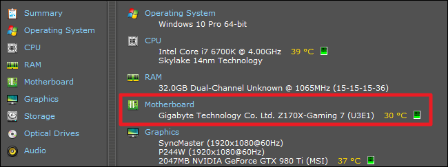 The "Summary" page will display your motherboard. 